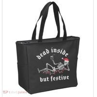 Dead Inside But Festive Christmas Skeleton Drinking Love Tote Bag thumb 2