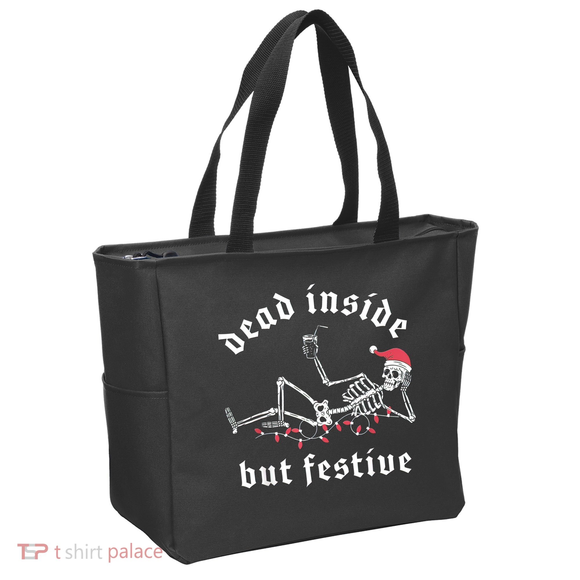 Dead Inside But Festive Christmas Skeleton Drinking Love Tote Bag