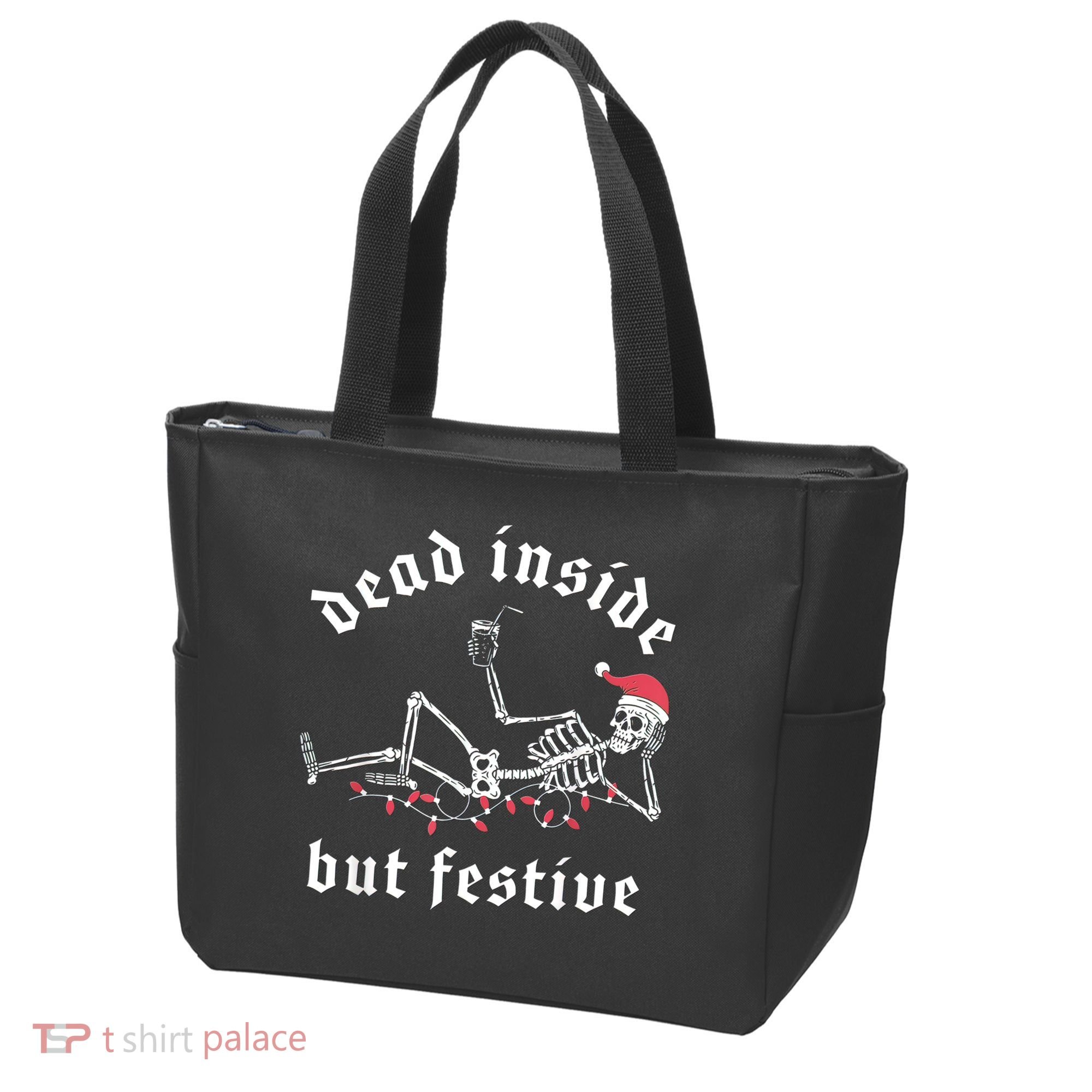 Dead Inside But Festive Christmas Skeleton Drinking Love Tote Bag