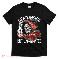 Dead Inside But Caffeinated Skeleton Coffee T-Shirt thumb 0