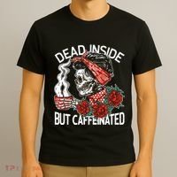 Dead Inside But Caffeinated Skeleton Coffee T-Shirt thumb 3