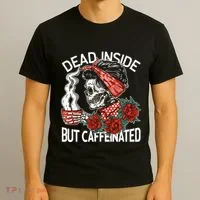 Dead Inside But Caffeinated Skeleton Coffee T-Shirt thumb 3