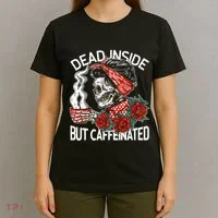 Dead Inside But Caffeinated Skeleton Coffee T-Shirt thumb 4