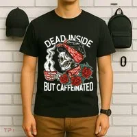Dead Inside But Caffeinated Skeleton Coffee T-Shirt thumb 6