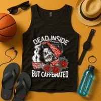 Dead Inside But Caffeinated Skeleton Coffee Tank Top thumb 4
