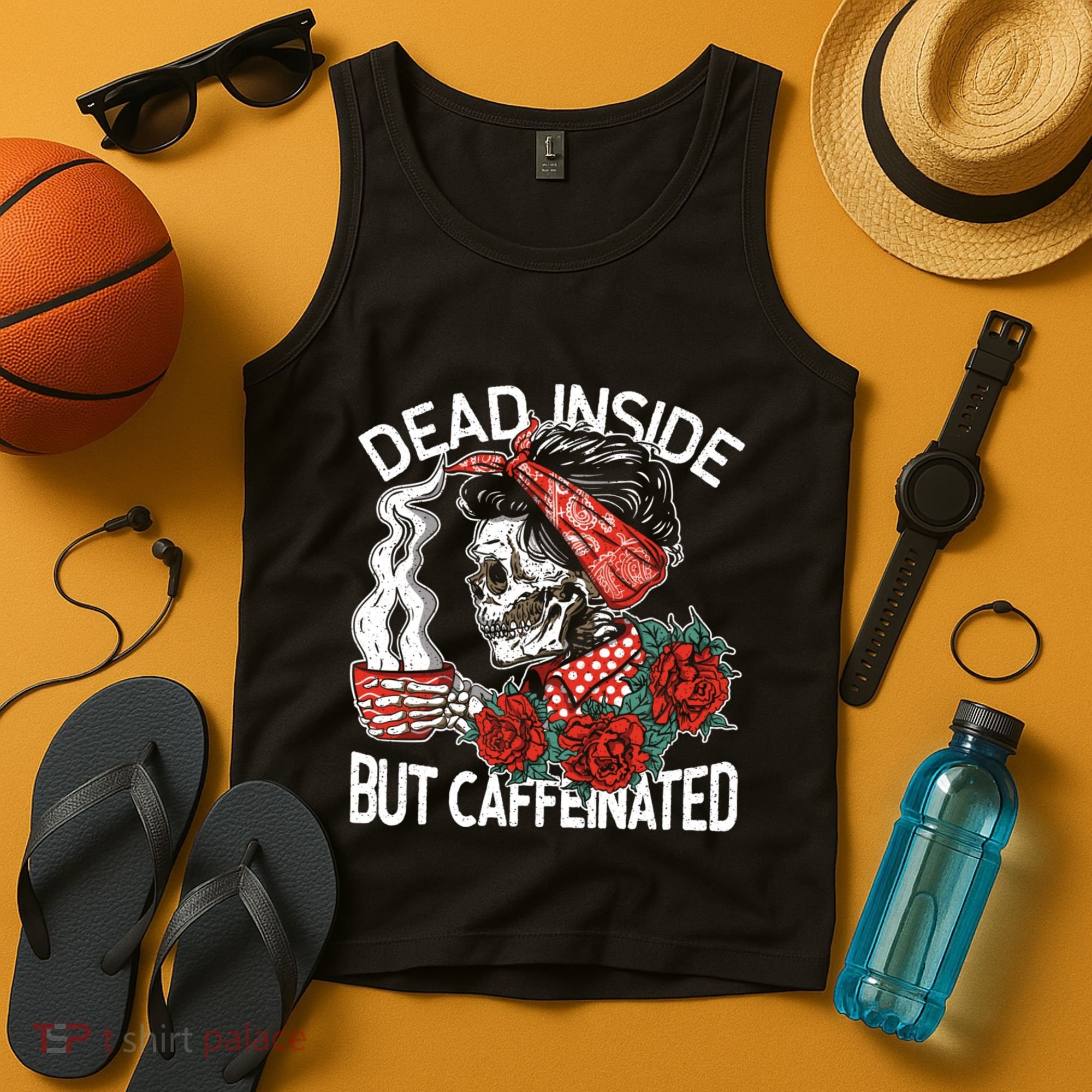 Dead Inside But Caffeinated Skeleton Coffee Tank Top