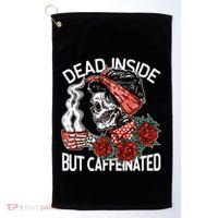 Dead Inside But Caffeinated Skeleton Coffee Golf Towel thumb 0
