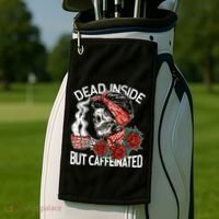 Dead Inside But Caffeinated Skeleton Coffee Golf Towel thumb 2