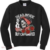 Dead Inside But Caffeinated Skeleton Coffee Kids Sweatshirt thumb 0