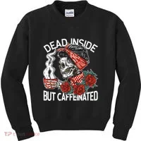 Dead Inside But Caffeinated Skeleton Coffee Kids Sweatshirt thumb 0