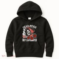 Dead Inside But Caffeinated Skeleton Coffee Kids Hoodie thumb 0