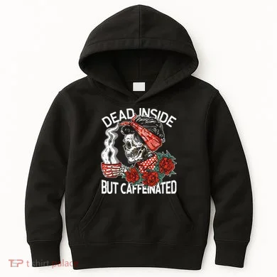 Dead Inside But Caffeinated Skeleton Coffee Kids Hoodie