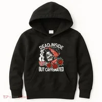 Dead Inside But Caffeinated Skeleton Coffee Kids Hoodie thumb 0