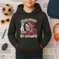 Dead Inside But Caffeinated Skeleton Coffee Kids Hoodie thumb 2
