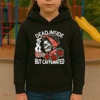 Dead Inside But Caffeinated Skeleton Coffee Kids Hoodie thumb 3