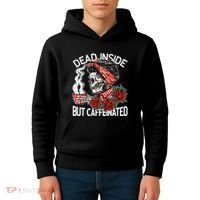 Dead Inside But Caffeinated Skeleton Coffee Kids Hoodie thumb 4
