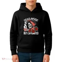 Dead Inside But Caffeinated Skeleton Coffee Kids Hoodie thumb 4