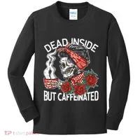 Dead Inside But Caffeinated Skeleton Coffee Kids Long Sleeve Shirt thumb 0