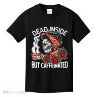 Dead Inside But Caffeinated Skeleton Coffee Kids T-Shirt thumb 0
