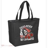 Dead Inside But Caffeinated Skeleton Coffee Tote Bag thumb 2