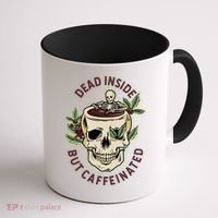 Dead Inside But Caffeinated Coffee Lover Skull Skeleton Coffee Mug thumb 1