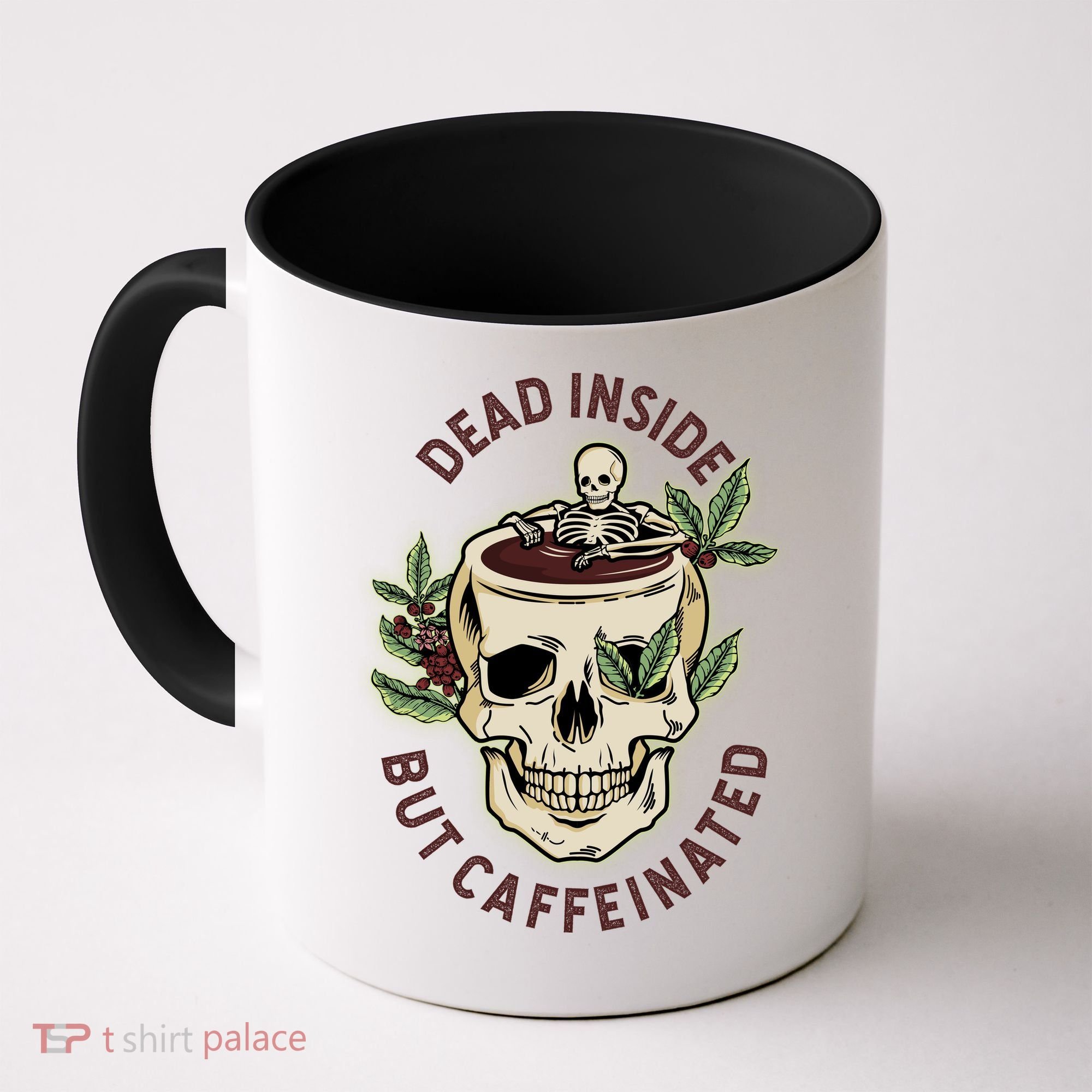 Dead Inside But Caffeinated Coffee Lover Skull Skeleton Coffee Mug
