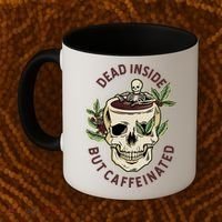 Dead Inside But Caffeinated Coffee Lover Skull Skeleton Coffee Mug thumb 2