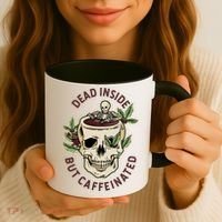Dead Inside But Caffeinated Coffee Lover Skull Skeleton Coffee Mug thumb 3