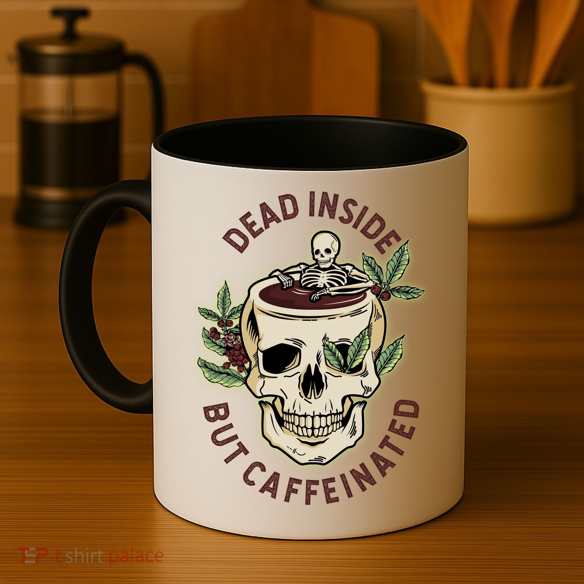 Dead Inside But Caffeinated Coffee Lover Skull Skeleton Coffee Mug