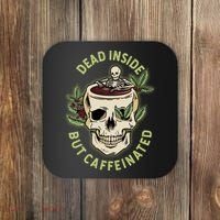 Dead Inside But Caffeinated Coffee Lover Skull Skeleton Coaster thumb 0