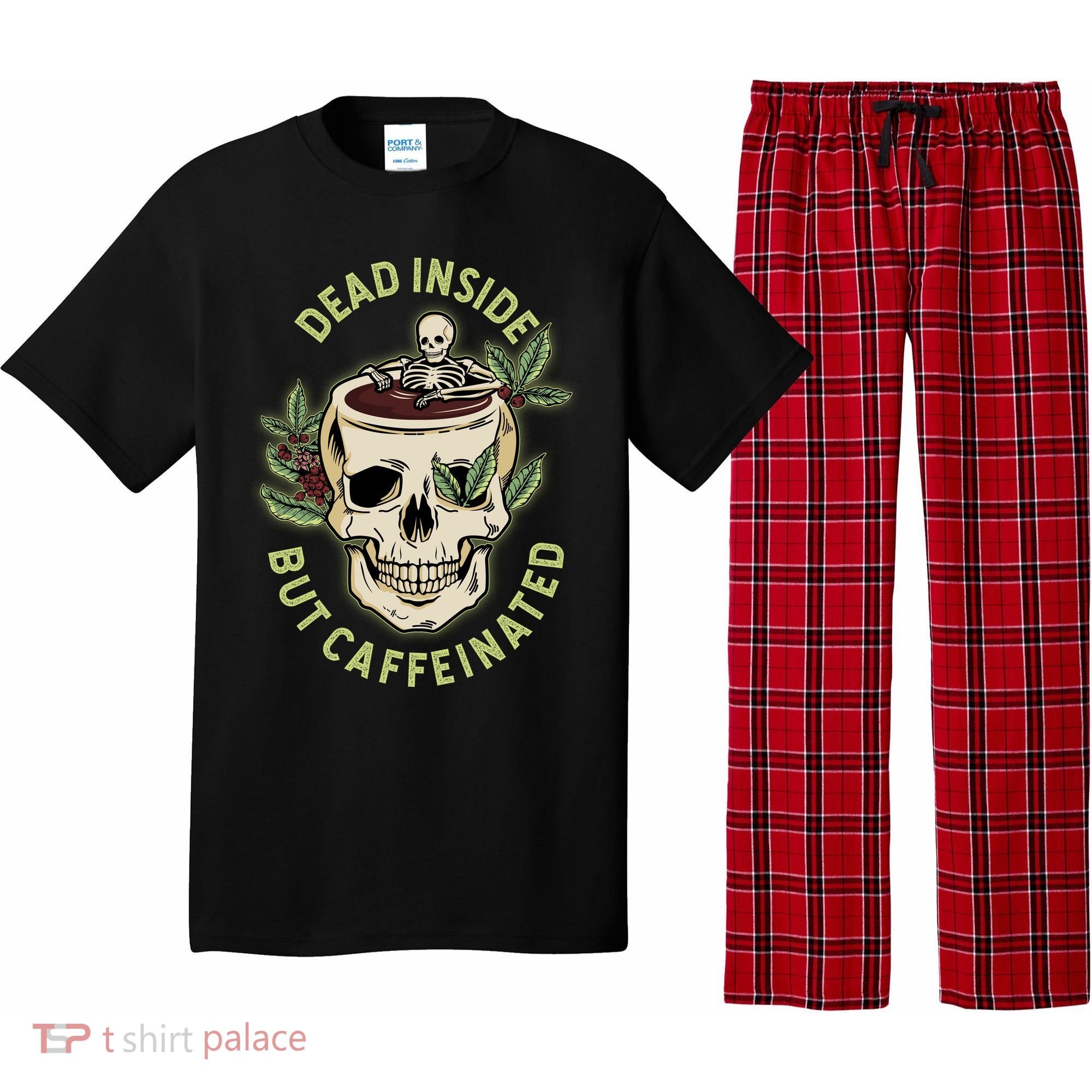 Dead Inside But Caffeinated Coffee Lover Skull Skeleton Pajama Set