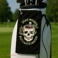 Dead Inside But Caffeinated Coffee Lover Skull Skeleton Golf Towel thumb 2