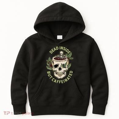 Dead Inside But Caffeinated Coffee Lover Skull Skeleton Kids Hoodie