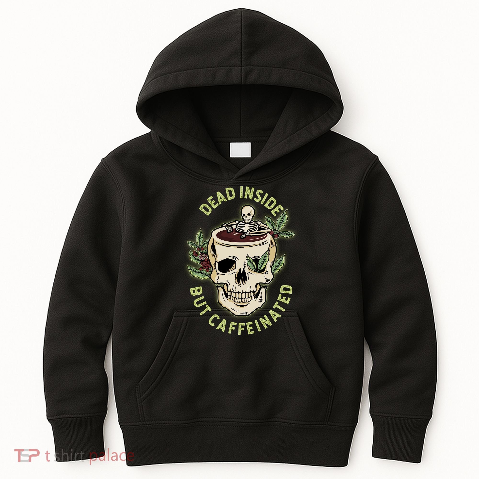 Dead Inside But Caffeinated Coffee Lover Skull Skeleton Kids Hoodie
