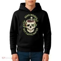 Dead Inside But Caffeinated Coffee Lover Skull Skeleton Kids Hoodie thumb 4