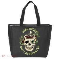 Dead Inside But Caffeinated Coffee Lover Skull Skeleton Tote Bag thumb 0