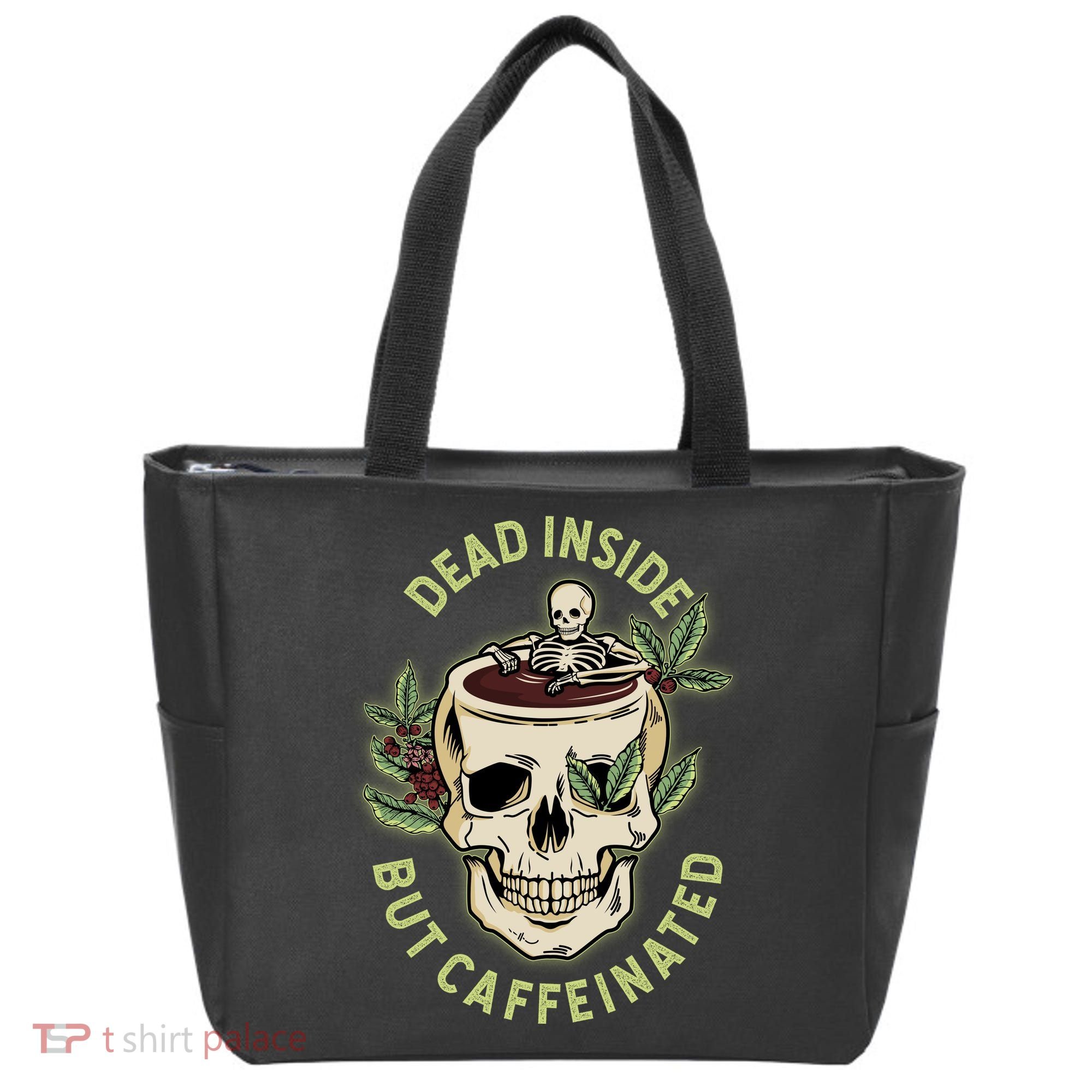 Dead Inside But Caffeinated Coffee Lover Skull Skeleton Tote Bag