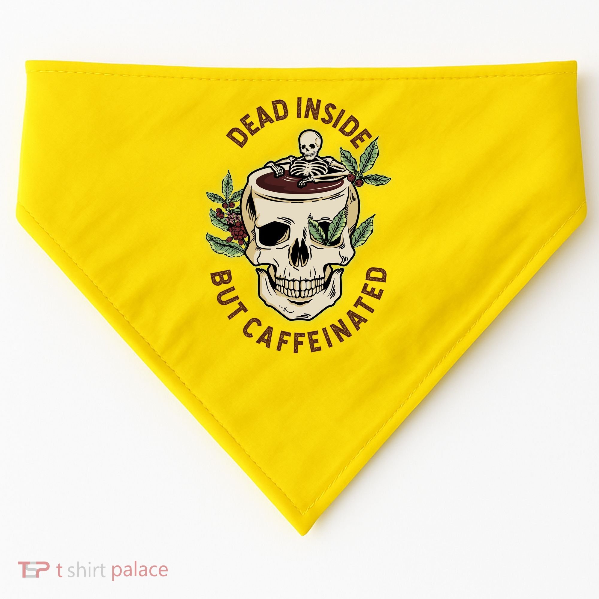 Dead Inside But Caffeinated Coffee Lover Skull Skeleton USA-Made Doggie Bandana