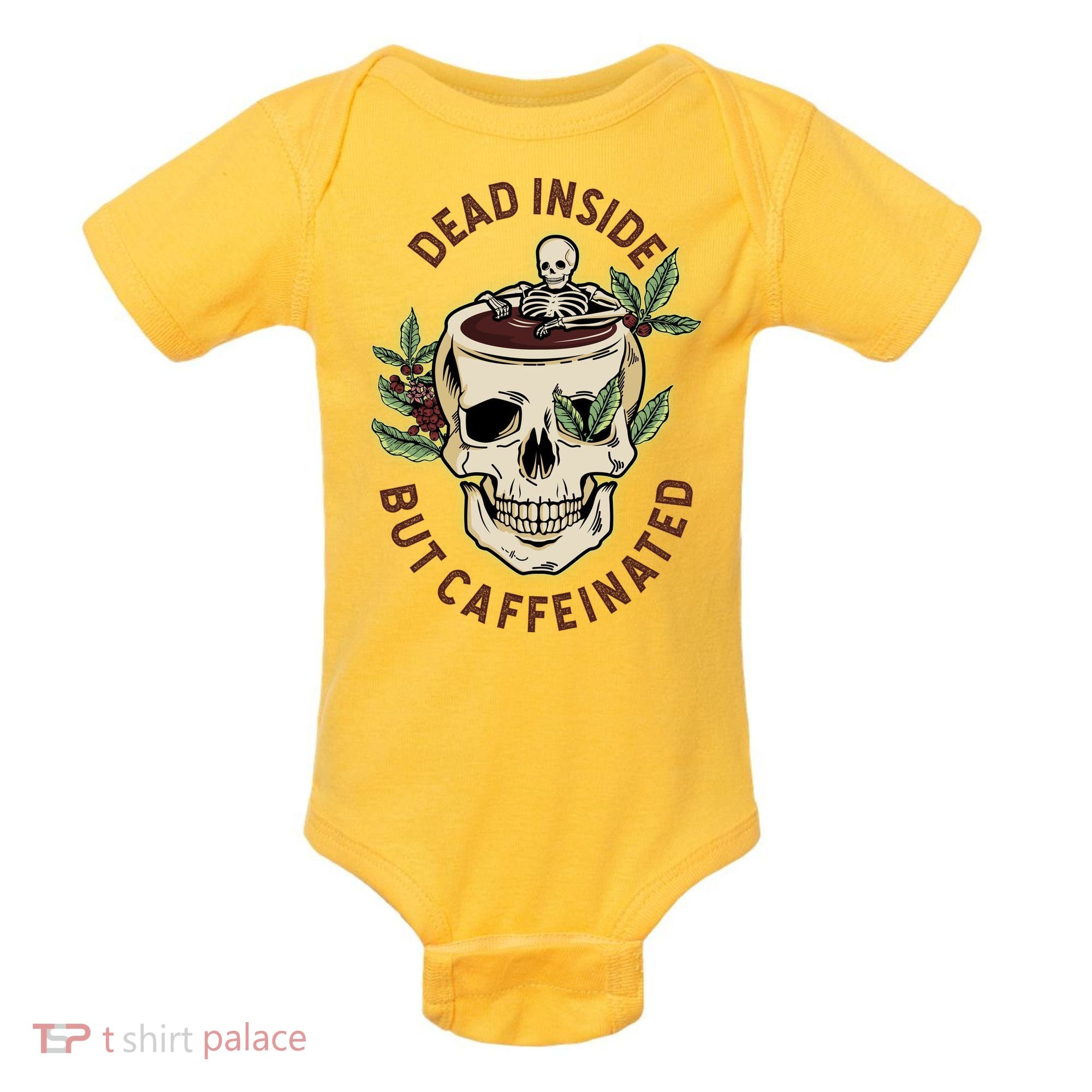 Dead Inside But Caffeinated Coffee Lover Skull Skeleton Baby Bodysuit