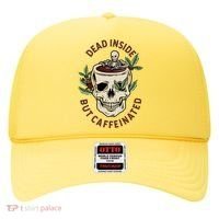Dead Inside But Caffeinated Coffee Lover Skull Skeleton Hat thumb 0