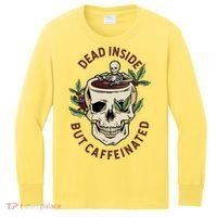 Dead Inside But Caffeinated Coffee Lover Skull Skeleton Kids Long Sleeve Shirt thumb 0