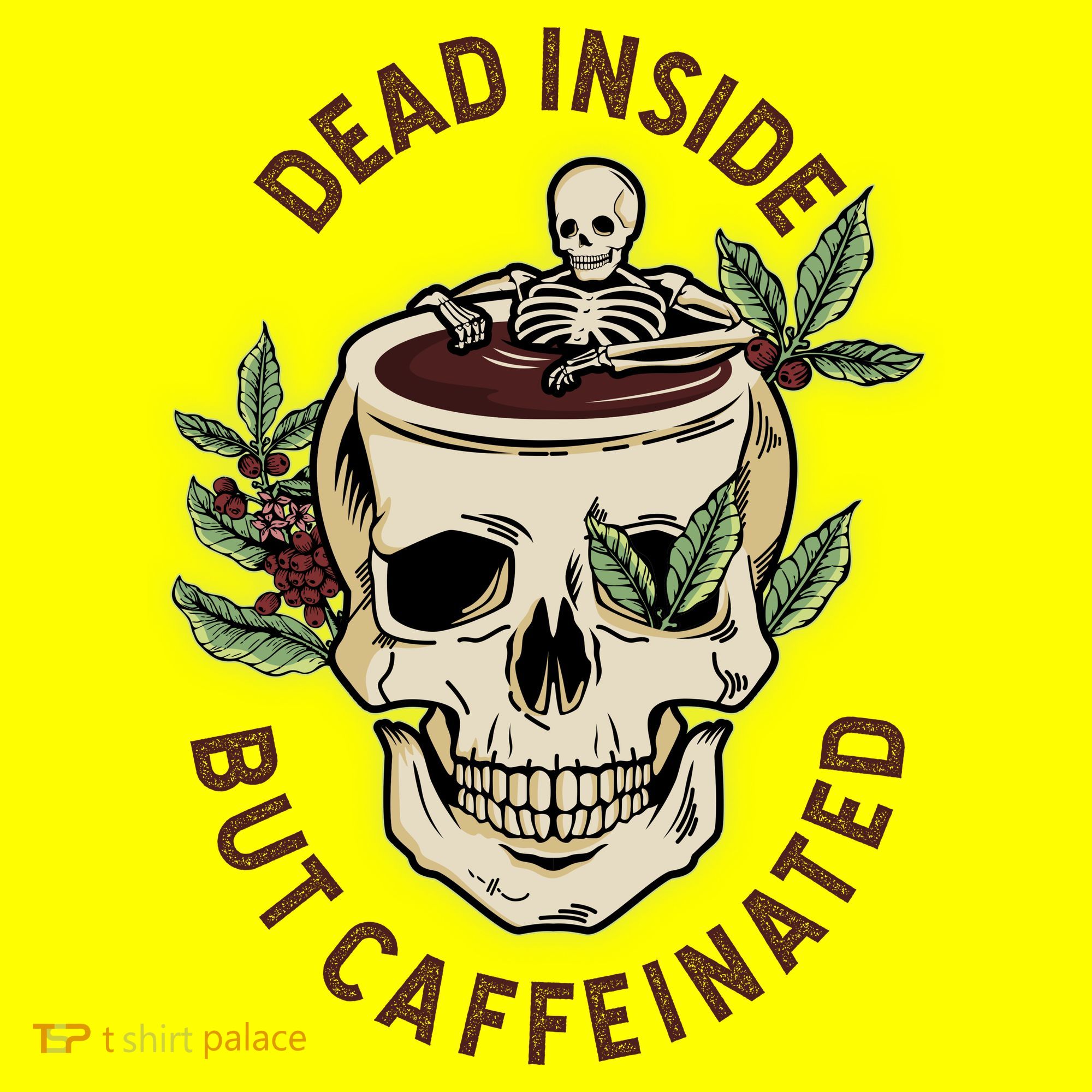 Dead Inside But Caffeinated Coffee Lover Skull Skeleton Kids Long Sleeve Shirt