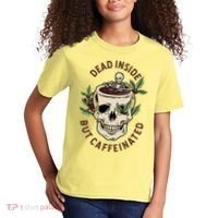 Dead Inside But Caffeinated Coffee Lover Skull Skeleton Kids T-Shirt thumb 2