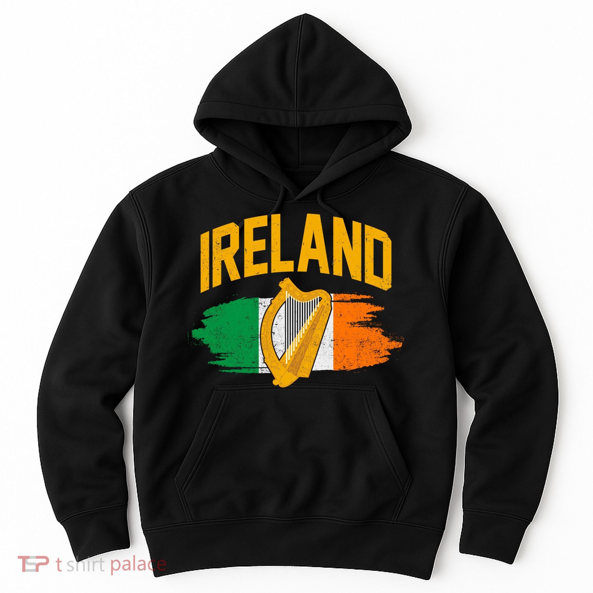 Distressed Ireland Coat Of Arms Harp Flag Hoodie
