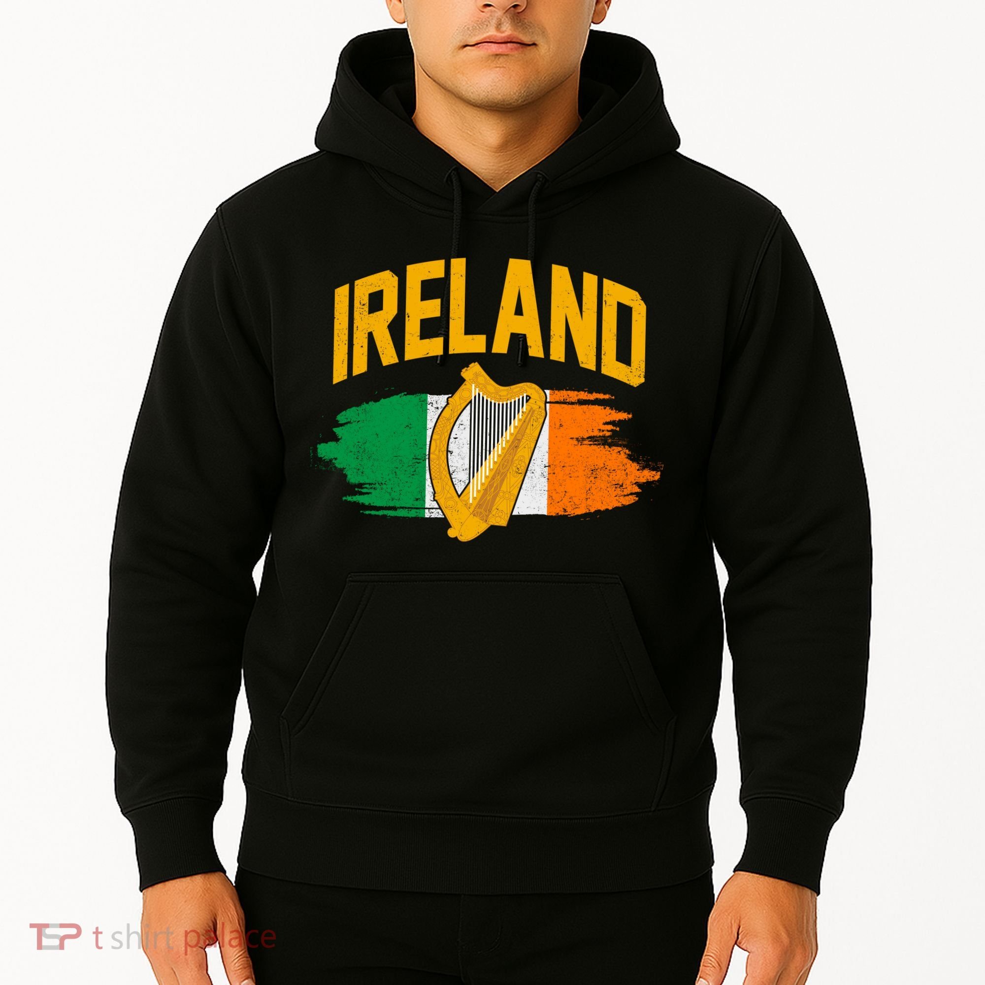 Distressed Ireland Coat Of Arms Harp Flag Hoodie