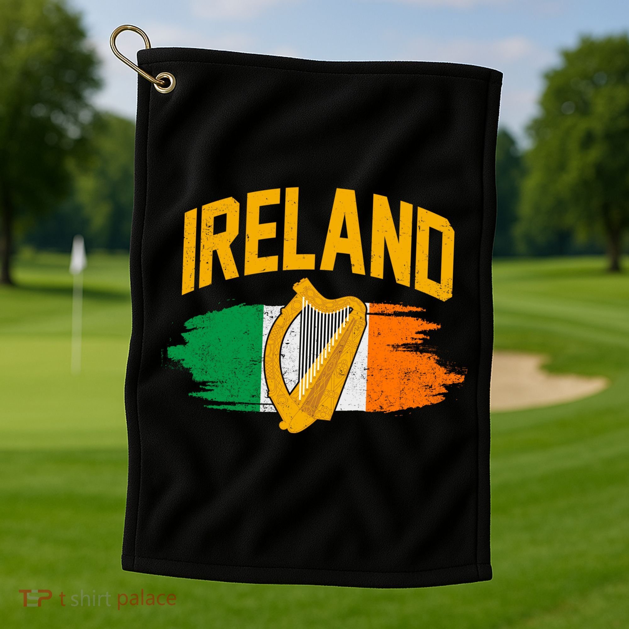 Distressed Ireland Coat Of Arms Harp Flag Golf Towel