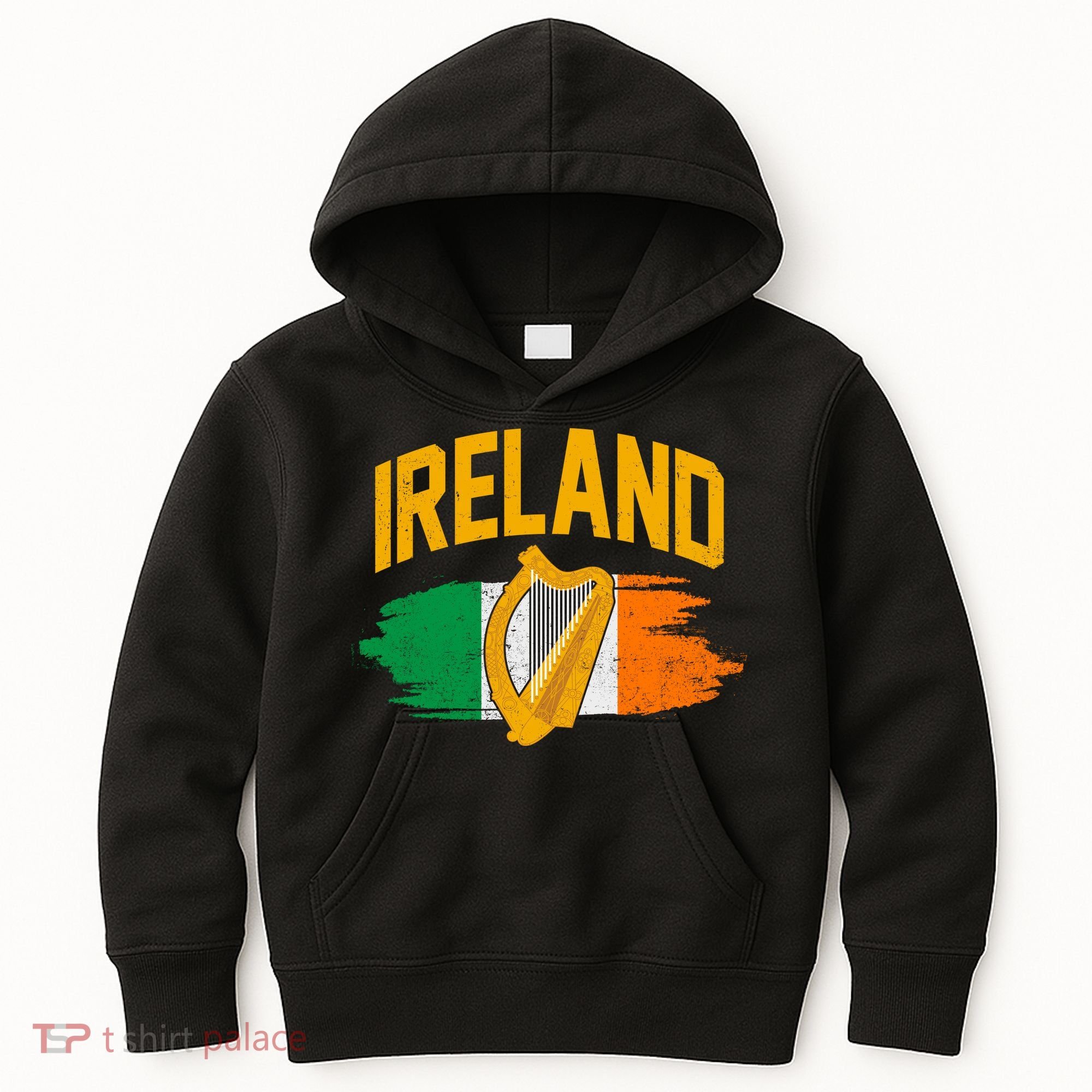 Distressed Ireland Coat Of Arms Harp Flag Kids Hoodie