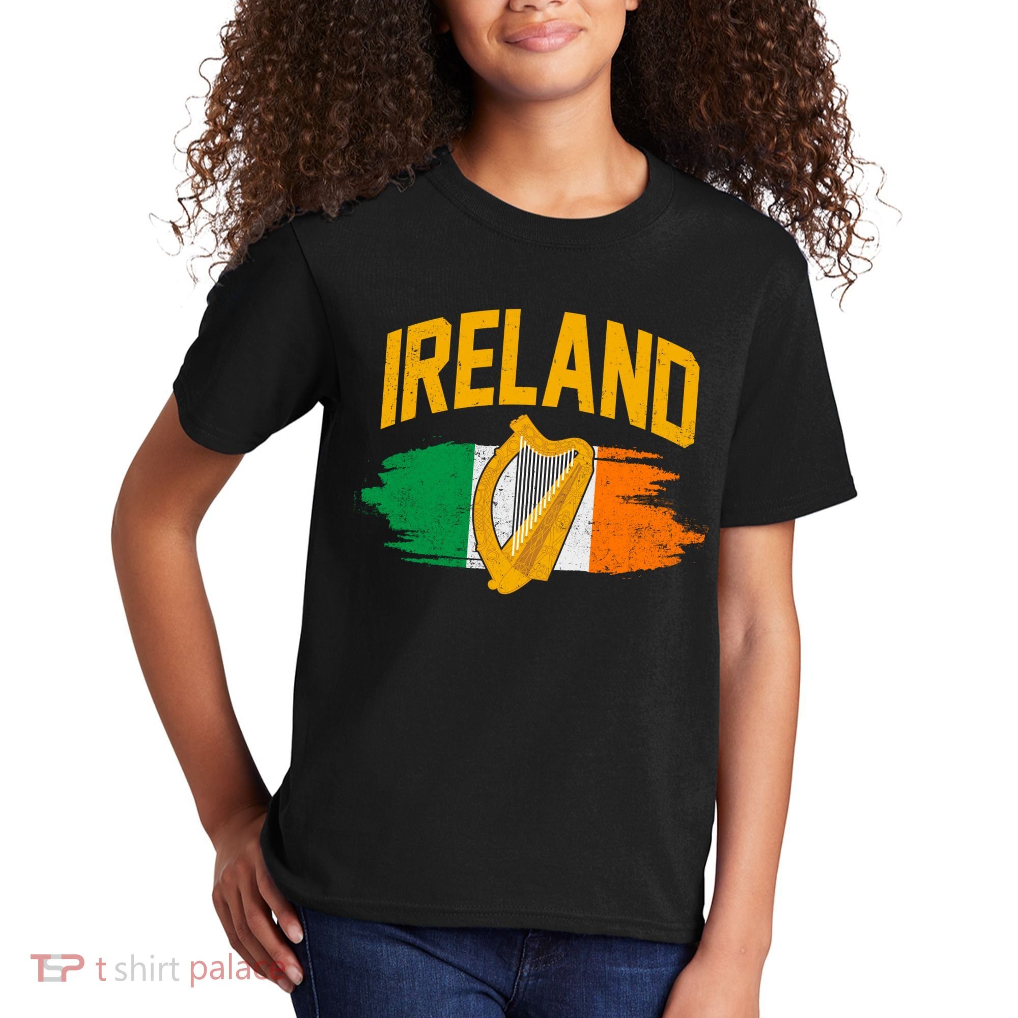 Distressed Ireland Coat Of Arms Harp Flag Kids T-Shirt