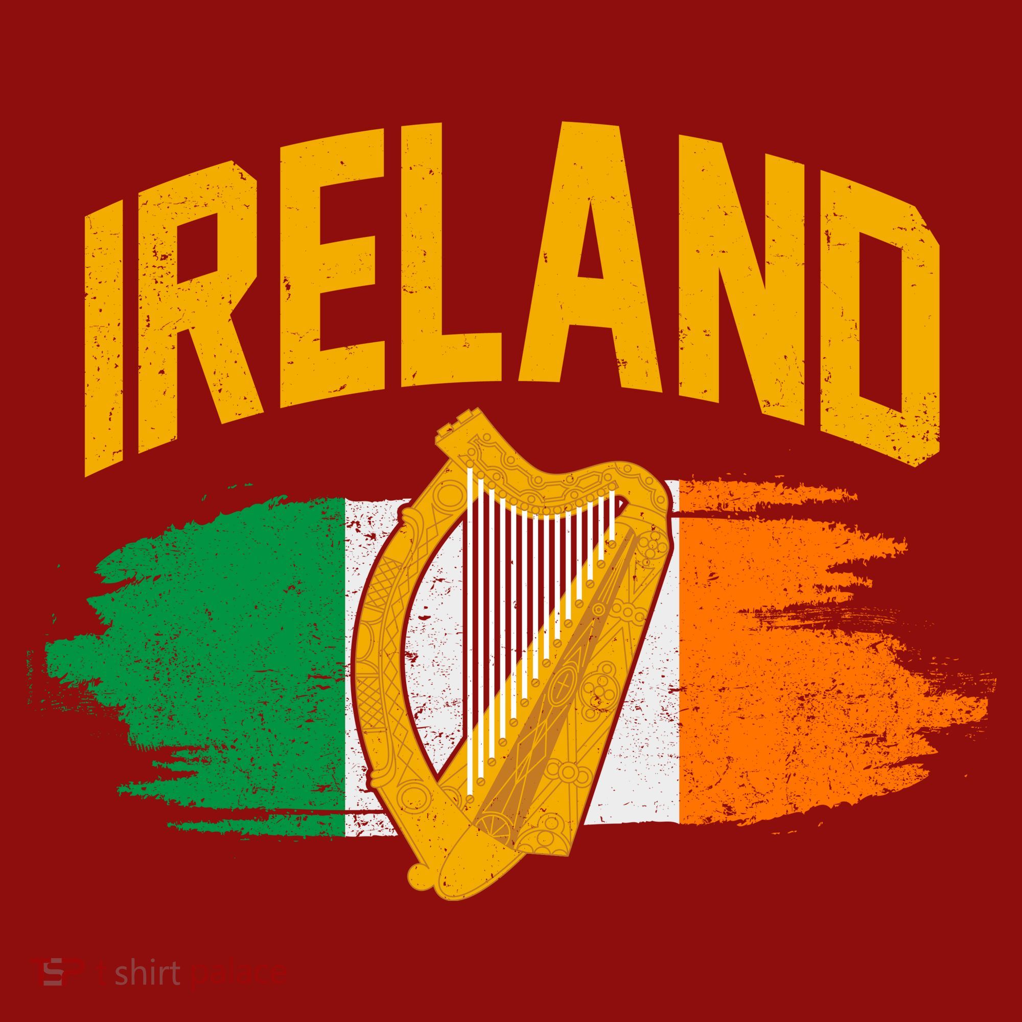 Distressed Ireland Coat Of Arms Harp Flag Long Sleeve Shirt