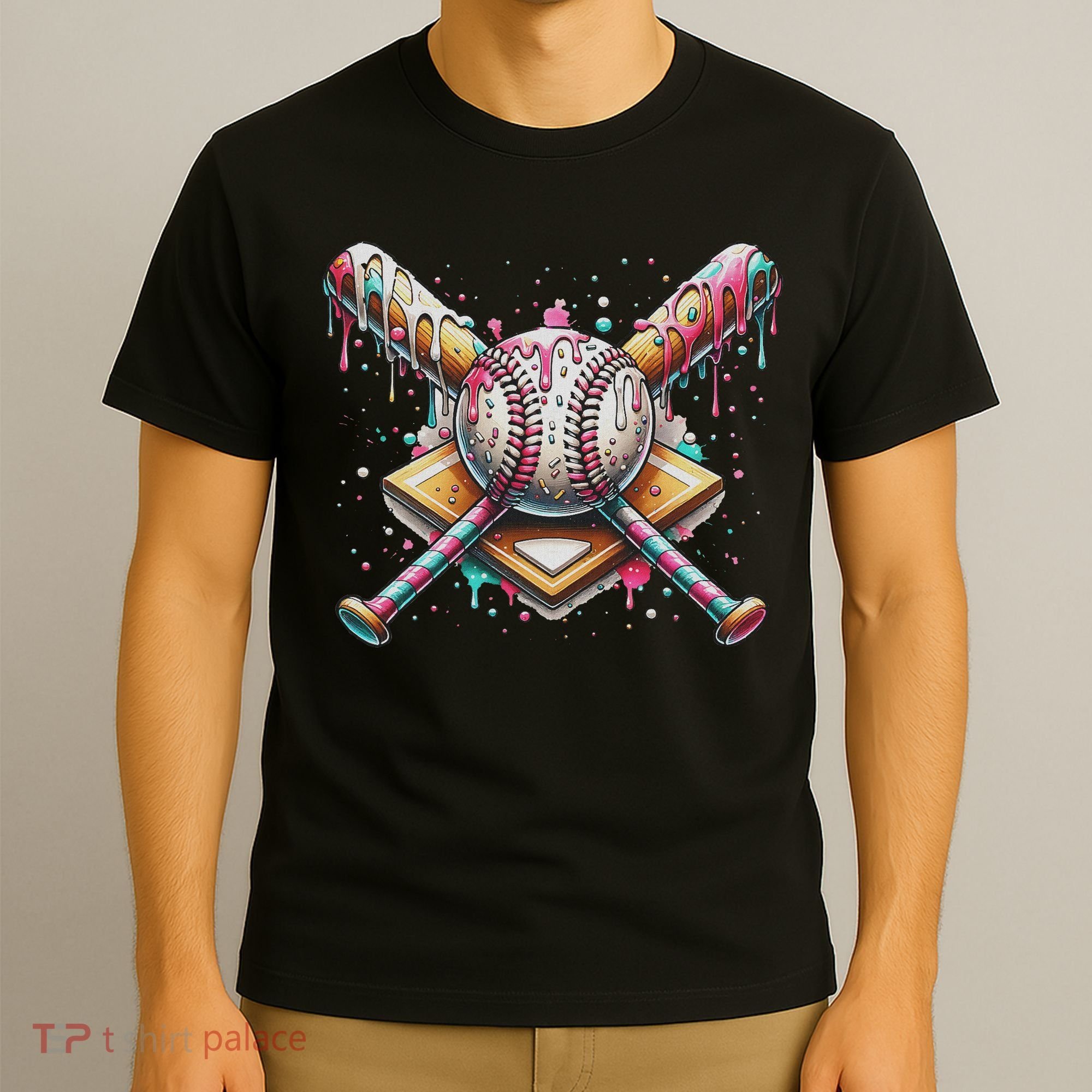 Drip Ice Cream Dripping Baseball Player T-Shirt